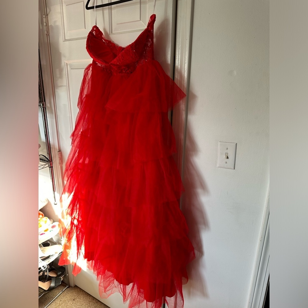 LULU’S RADIANT DESIGN TULLE LACE STRAPLESS BUSTIER MAXI DRESS - Picture 11 of 16